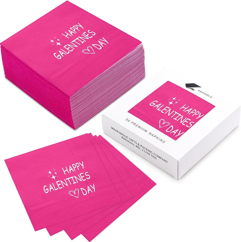 WRAPAHOLIC 50Pcs Valentines Day Paper Napkins  3Ply Happy Galentines Day Cocktail Paper Napkin for Wedding Anniversary Girls Party Tableware Party Supplies  5 x 5 In - Image 2