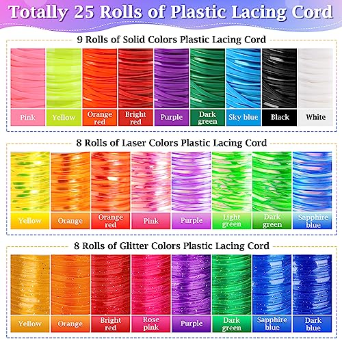 Cridoz Lanyard Kit, Boondoggle & Gimp String Weaving Kit with 25 Rolls Plastic Lacing Cord, 50 Pcs Keychain Lanyard Accessories - Image 2