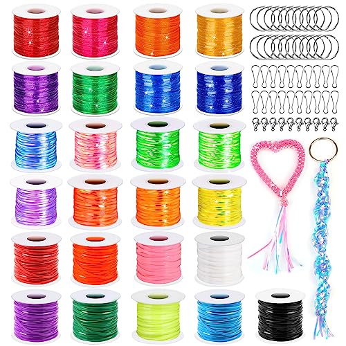 Cridoz Lanyard Kit, Boondoggle & Gimp String Weaving Kit with 25 Rolls Plastic Lacing Cord, 50 Pcs Keychain Lanyard Accessories - Image 1