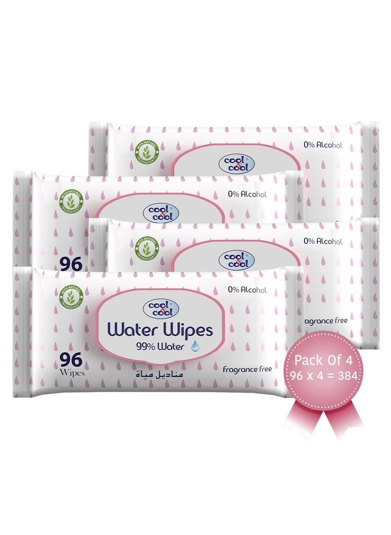 Cool & Cool Water Wipes Baby Wipes 96s - Pack of 4  - Image 1
