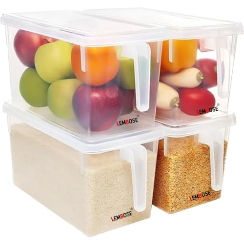 LEMBOSE Plastic Fridge Storage Refrigerator Organizer Container Square Handle Food Storage Organizer Boxes For Vegetable With Lid - 5L, Pack of 1, Transparent - Image 1