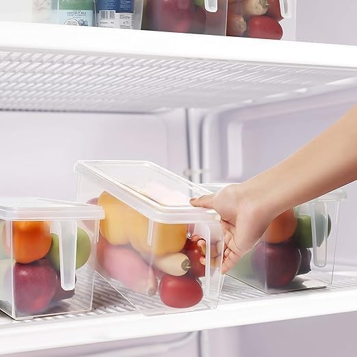 LEMBOSE Plastic Fridge Storage Refrigerator Organizer Container Square Handle Food Storage Organizer Boxes For Vegetable With Lid - 5L, Pack of 1, Transparent - Image 2