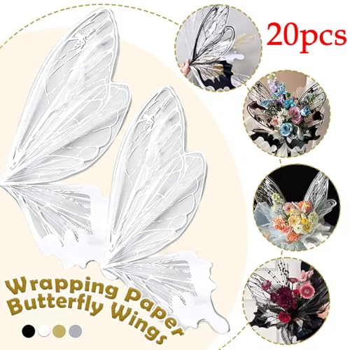 Ylapagne Crystal Butterfly Flower Bouquet Wrapping Paper Clear Floral Wraps Packaging Bouquet Accessories for Valentine's Day Wedding Birthday DIY Craft,20 Sets - 20 ×22 Inches (White) - Image 2