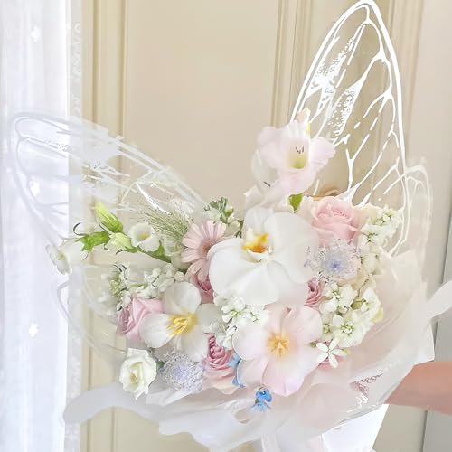 Ylapagne Crystal Butterfly Flower Bouquet Wrapping Paper Clear Floral Wraps Packaging Bouquet Accessories for Valentine's Day Wedding Birthday DIY Craft,20 Sets - 20 ×22 Inches (White) - Image 3
