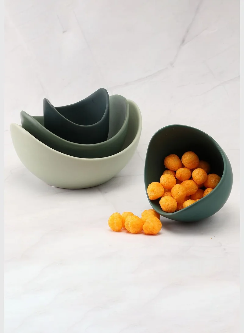 Bonhomie Multi-Colour Solid Ceramic Serveware Bowl Set | Pack Of 4