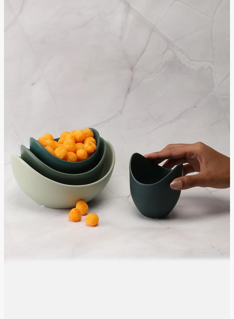 Bonhomie Multi-Colour Solid Ceramic Serveware Bowl Set | Pack Of 4