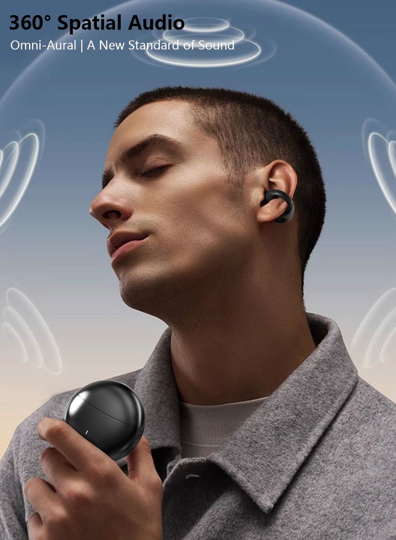 Open Ear Clip-On Earbuds Wireless Bluetooth 5.4 Headphones with Mic, Adaptive Comfort with Anti-Drop Design, Impactful Sound with Adaptive Bass Boost, Adaptive Noise Cancelling Calls, HiFi Sound Quality,Noise Cancelling,Waterproof,Sports Ear Buds (Black)  - Image 4