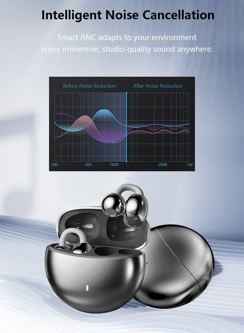 Open Ear Clip-On Earbuds Wireless Bluetooth 5.4 Headphones with Mic, Adaptive Comfort with Anti-Drop Design, Impactful Sound with Adaptive Bass Boost, Adaptive Noise Cancelling Calls, HiFi Sound Quality,Noise Cancelling,Waterproof,Sports Ear Buds (Black)  - Image 5