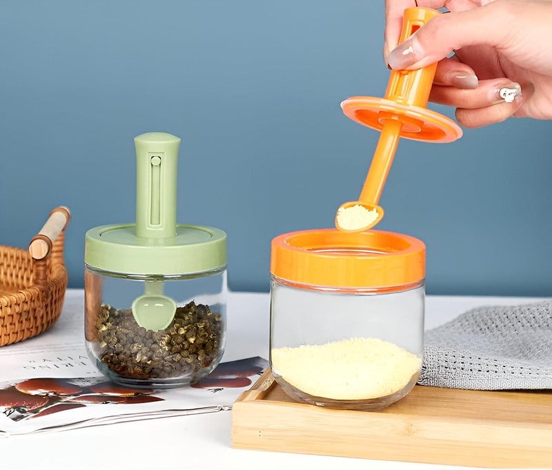Spice Jars - 300Ml Glass Seasoning Containers with Salt Container, Lid, and Spoon for Kitchen Organization and Easy Dispensing (4 piece of the color shown) - Image 1