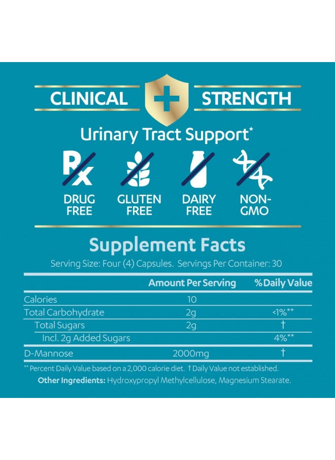 AZO D Mannose Urinary Tract Health, Cleanse, Flush & Protect The Urinary Tract, No.1 Pharmacist Recommended Brand, Clinical Strength, Non-GMO, 120 Count