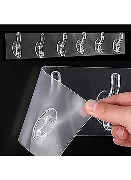 WROPZO WROPZO Adhesive Sticker MultiPurpose 6 Hook for Hanging Strong Heavy Duty Sticky Hooks for Hanging Transparent Reusable Waterproof Stickon Hook for Wall Hangers for Kitchen Bathroom  - Image 1
