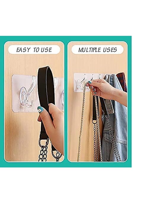 WROPZO WROPZO Adhesive Sticker MultiPurpose 6 Hook for Hanging Strong Heavy Duty Sticky Hooks for Hanging Transparent Reusable Waterproof Stickon Hook for Wall Hangers for Kitchen Bathroom  - Image 4