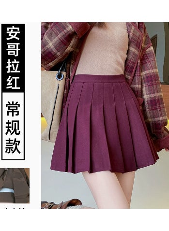 100% Wool Women High-waist Shorts Versatile A- line Skirt Urban Style Autumn Winter Season In Stock Angora red