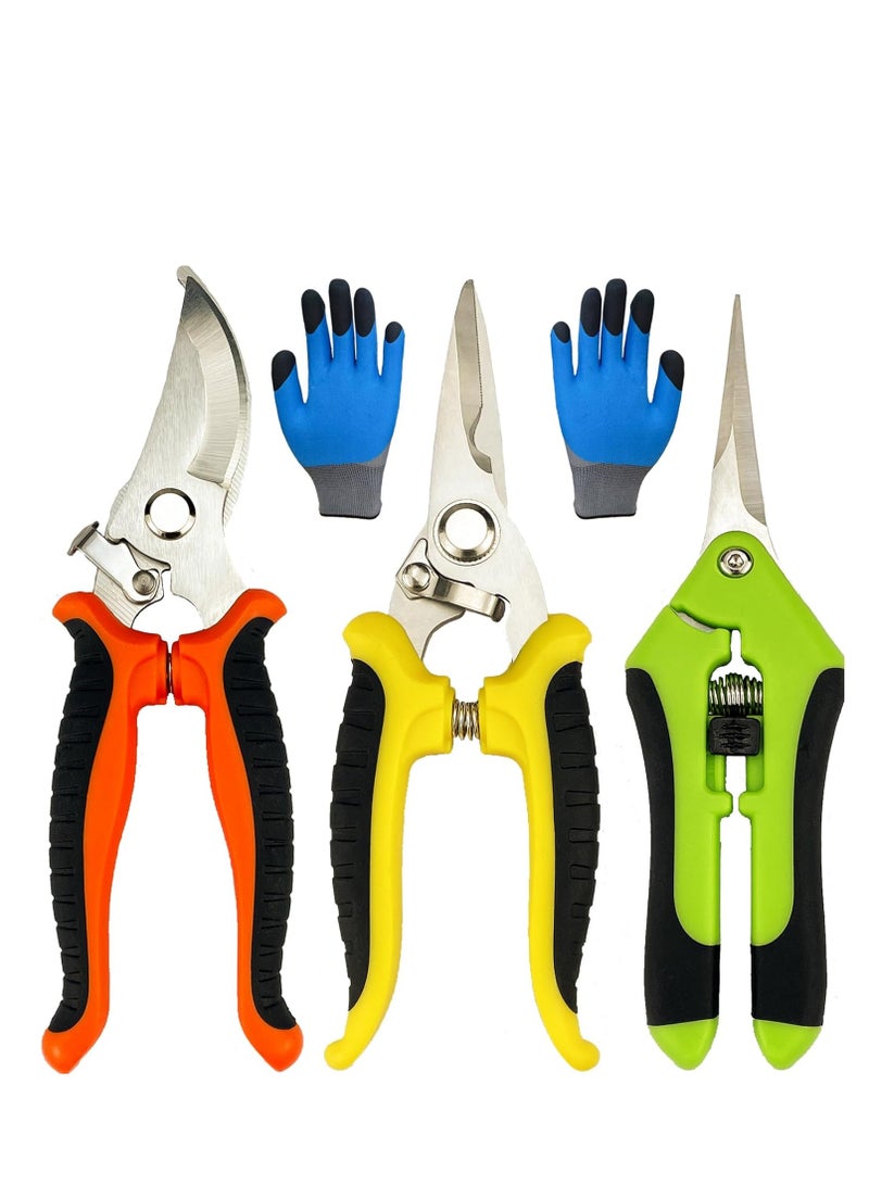 general Pruning Shears, 4 Pack Garden Shears with Gardening gloves, Clippers Handheld, Stainless Steel Garden Snips, Lengnoyp Pruners for Gardening - Image 1