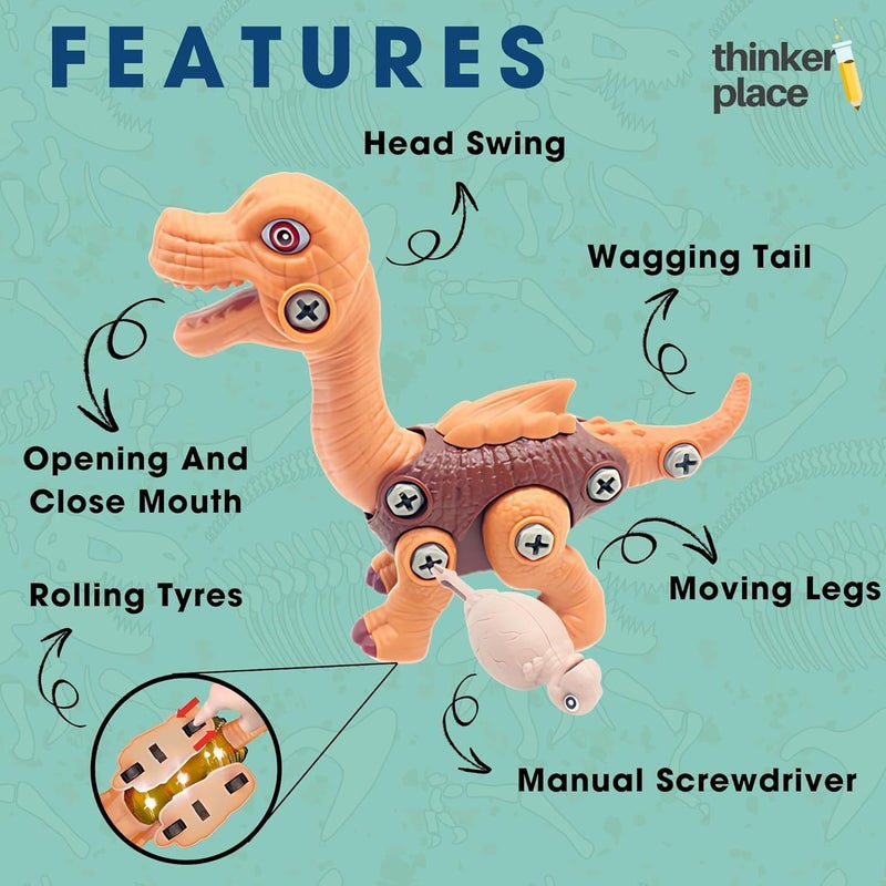 ThinkerPlace DIY Sliding Dinosaur Kit Brachiosaurus | Learn About Dinosaurs | Take Apart Dinosaur Toys | Build, Play & Learn | STEM Educational Toy for Kids Age 4+ | Science & Learning Toy - Image 2
