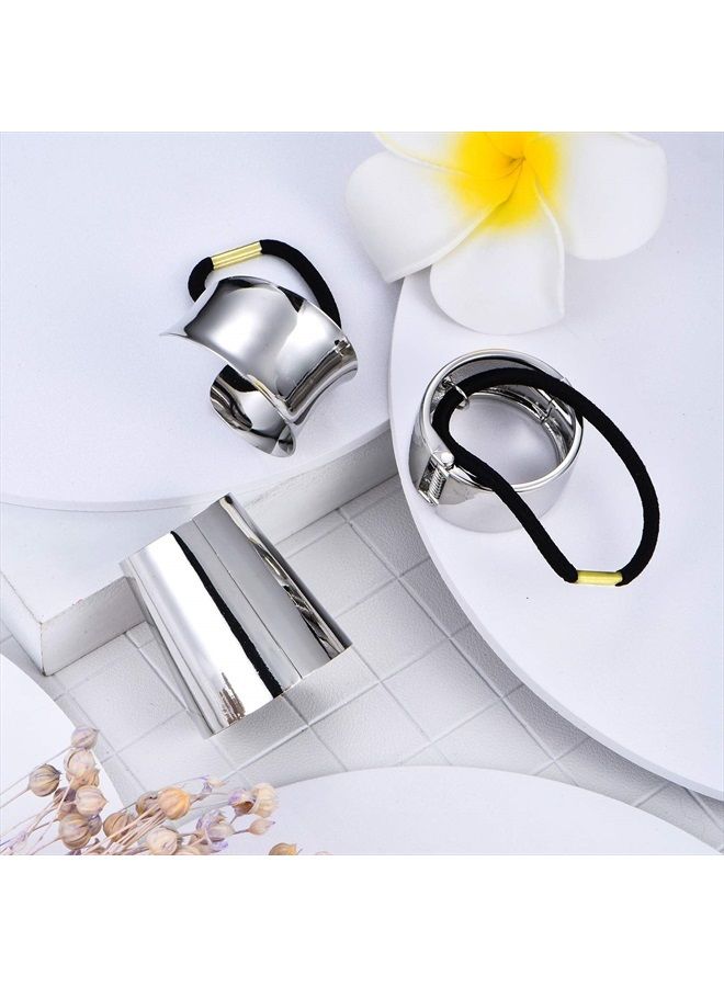 Yaomiao 3 Pieces Metal Circle Hair Cuff Elastic Hair Band Hair Ties Ponytail Holder Hair Rope Accessory for Women Girls, 3 Styles (Silver) - Image 5