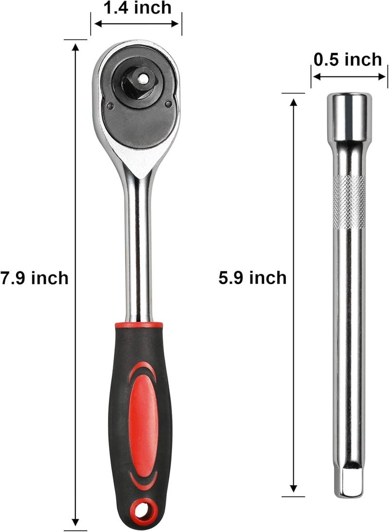 Egofine 12pcs 3/8 Inch Ratchet Socket Wrench Set, Drive Socket Set with 10 Sockets 8-14,17,19,21mm and 2 Way Quick Released Ratchet Handle and Extension Bar - Image 3