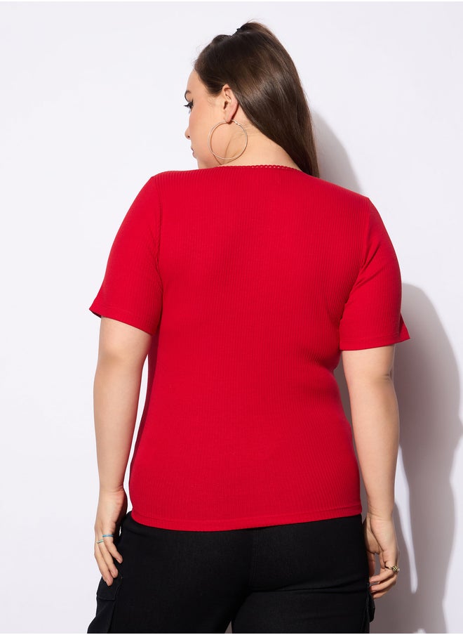 SASSAFRAS Plus Size V-Neck Buttoned Short Sleeve Top  - Image 5