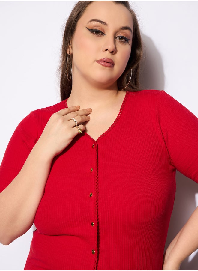 SASSAFRAS Plus Size V-Neck Buttoned Short Sleeve Top  - Image 4