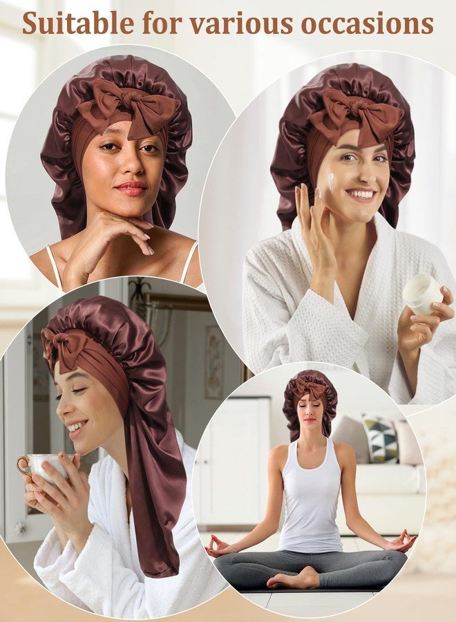 AWAYTR Long Silk Bonnet for Sleeping - 100% Mulberry Silk Bonnet for Women Long Hair Sleep Cap with Elastic Tie Band (Brown) - Image 5