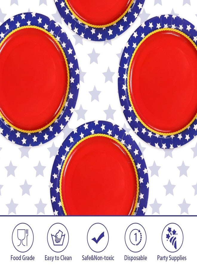 Grencian 50Pcs Patriotic Paper Plates 9 Inch Red White and Blue Round Dessert Plates Super Theme Hero Red Stars Plates for Women Girls Super Memorial Day 250th Anniversary 4th Of July Party Decorations - Image 2