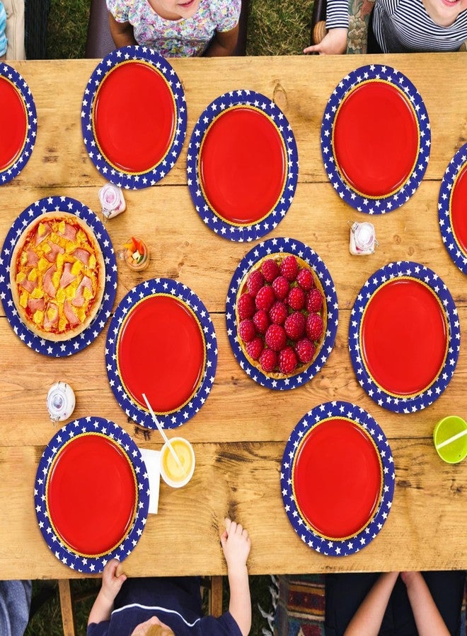 Grencian 50Pcs Patriotic Paper Plates 9 Inch Red White and Blue Round Dessert Plates Super Theme Hero Red Stars Plates for Women Girls Super Memorial Day 250th Anniversary 4th Of July Party Decorations - Image 5
