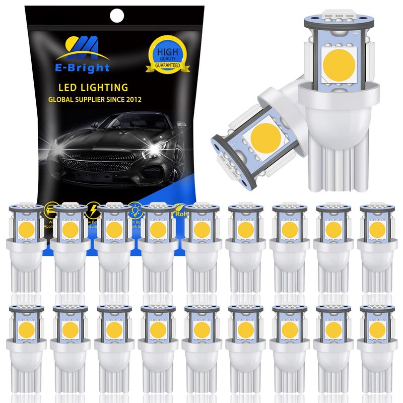 YM EBright T10 LED Bulb 194 168 2825 W5W 5050 5SMD Replacement for Truck Interior Lights Clearance Wedge Dome Trunk Dashboard Bulb License Plate Pachislo Slot machine Lamp DC 24VWhite Pack of 20