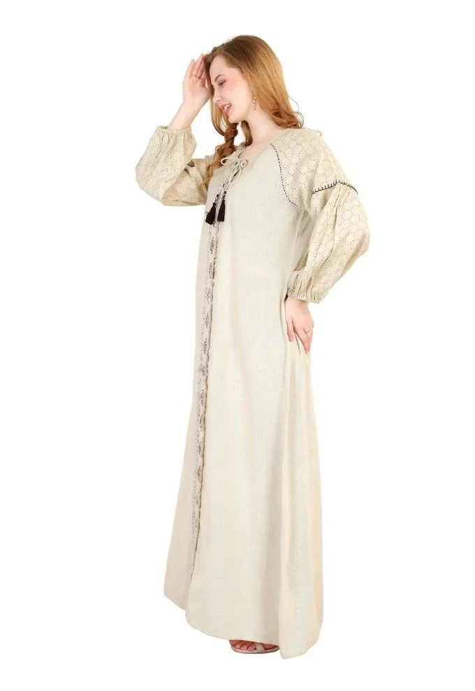 Artemea  SOFT PREMIUM LINEN LOOK COTTON FABRIC WITH EMBROIDERY &LACE SLEEVE DETAILS JALABIYA for Women | Best Price UAE