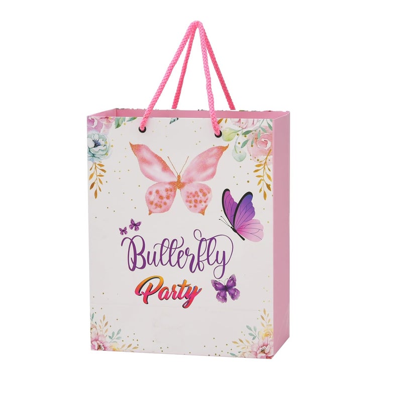 PPJ HAPPY BIRTHDAY BUTTERFLY PARTY CARTOON THEME PAPER CARRY BAG 30 Pcs 10 Inch X 8 Inch X 4 Inch