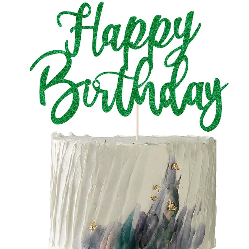 YUINYO Handmade Glitter happy birthday Cake Topper  Happy Birthday Cake Bunting Decor Birthday Party Decoration Supplies (green) - Image 1