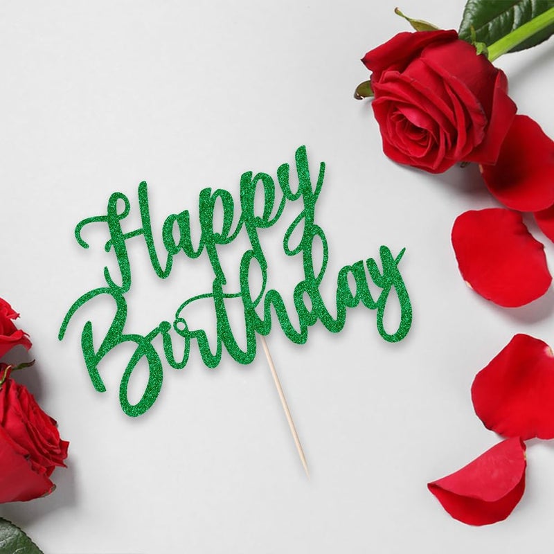 YUINYO Handmade Glitter happy birthday Cake Topper  Happy Birthday Cake Bunting Decor Birthday Party Decoration Supplies (green) - Image 3