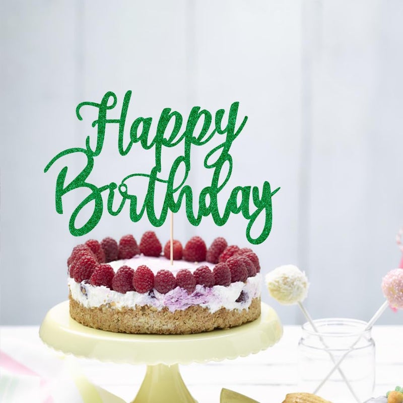 YUINYO Handmade Glitter happy birthday Cake Topper  Happy Birthday Cake Bunting Decor Birthday Party Decoration Supplies (green) - Image 4