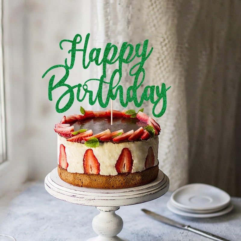 YUINYO Handmade Glitter happy birthday Cake Topper  Happy Birthday Cake Bunting Decor Birthday Party Decoration Supplies (green) - Image 5