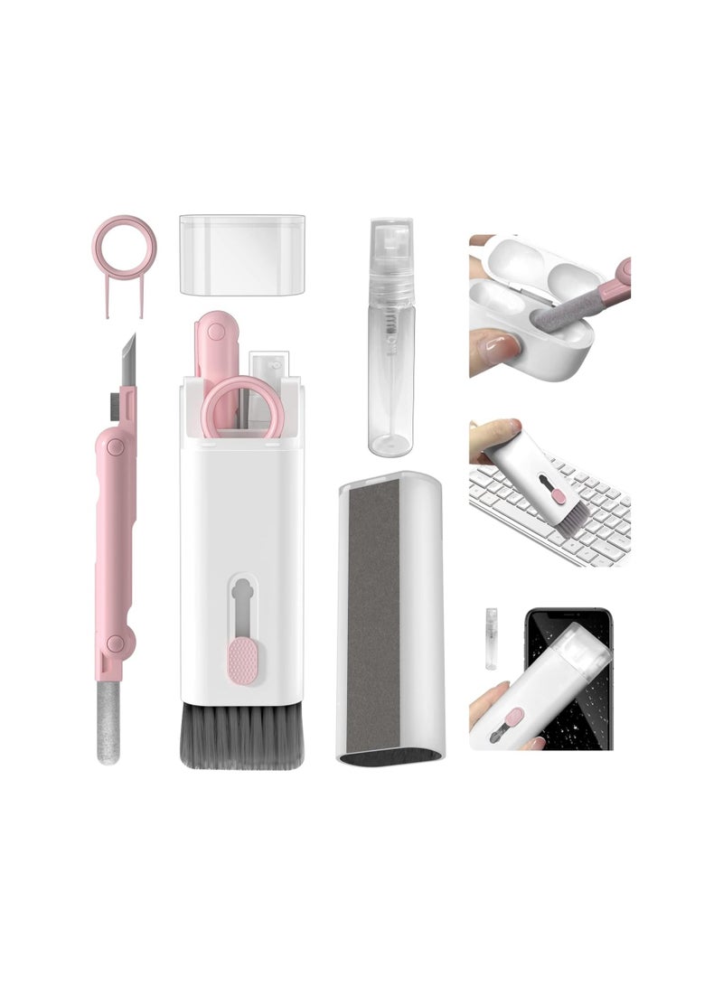7 in 1 Multifunctional Cleaning Tool, Earphones Cleaner Kit for AirPods, Keyboard Cleaning Brush, Portable Electronics Cleaning Kit for Laptop, PC, Keyboard, Earphones, Cell Phone(Pink) - Image 1