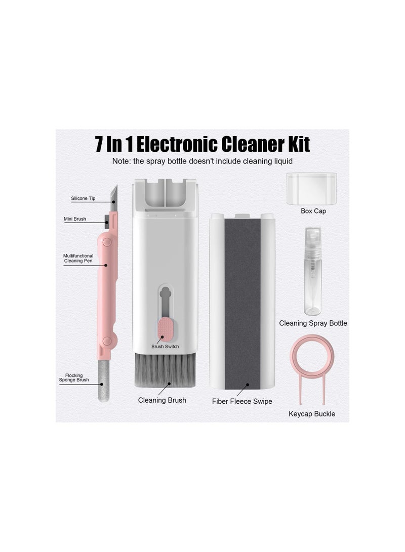 7 in 1 Multifunctional Cleaning Tool, Earphones Cleaner Kit for AirPods, Keyboard Cleaning Brush, Portable Electronics Cleaning Kit for Laptop, PC, Keyboard, Earphones, Cell Phone(Pink) - Image 2