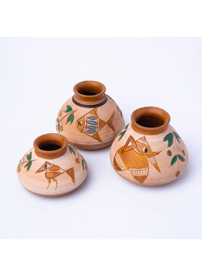 ارك مزهرية طاولة ريفية من الطين الطبيعي لديكور المنزل، مصنوعة يدويًا من الطين الحراري بنقش طائر قبلي مرسوم يدويًا من ARK - Image 3