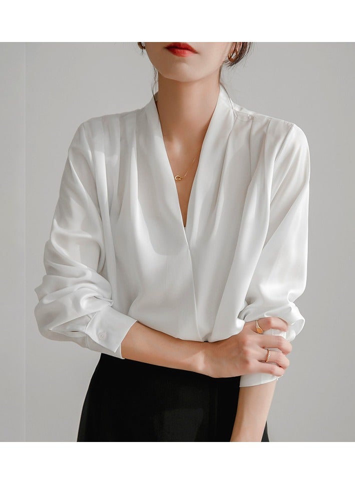Shougu New Temperament Solid Color Shirt Women's Long Sleeved Shirt  - Image 2