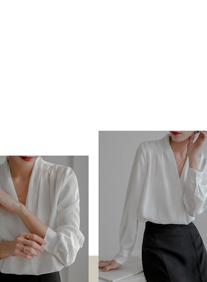 Shougu New Temperament Solid Color Shirt Women's Long Sleeved Shirt  - Image 3
