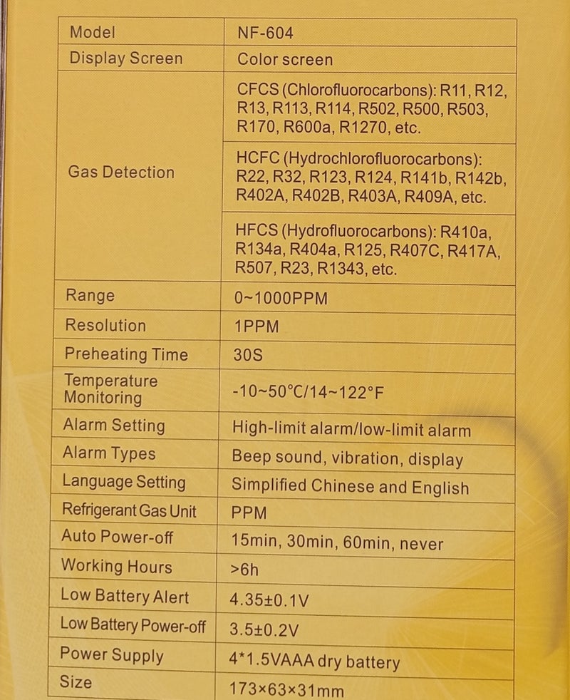 NOYAFA Halogen Gas Detector Air Condition Refrigerant Leak Detector 0‑1000ppm R12 R22 R134a R410A with 25cm Probe High Sensitivity 3 Alarm Types - Image 5