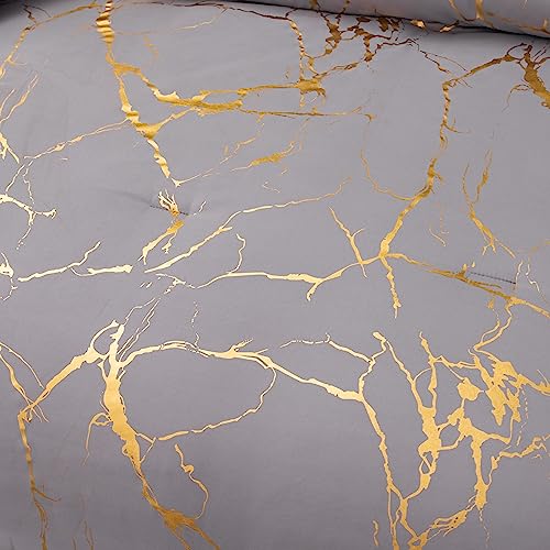 MWMWMW Gray Comforter, Grey and Gold Marble Bedding Set, 3 Pcs Luxury Comforter for Men & Women Bedroom, Queen Size with 2 Pillowcases - Image 5