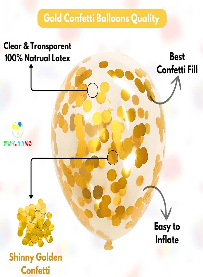 Flyloons 10th Happy Birthday Decoration Kit Gold Black for Ten Year Old Boys Girls Kids Princess Men Women With 10 Pcs Confetti Balloons Birthday Banner 4 Pcs Star Heart Items Set Golden - Image 2