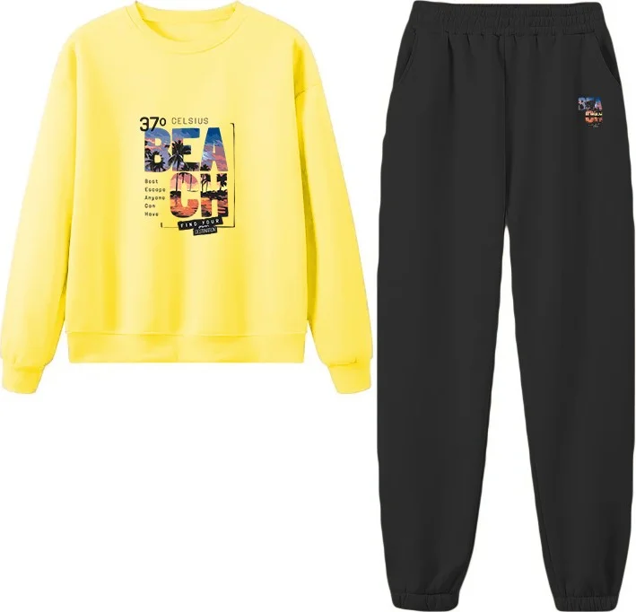 DogFish Tracksuit Oversize Beach Printed Tracksuit Yellow