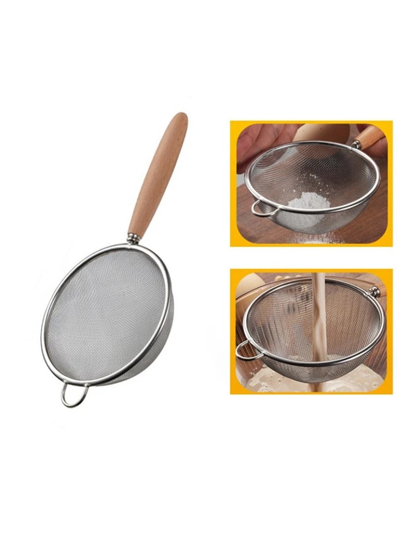 20cm 304 الفولاذ المقاوم للصدأ فلتر الشاشة ، مع مقبض خشبي دقيق غربال ، يمكن تصفية غرامة عصير الفواكه والدقيق ، مثالية الخبز المنزلي - Image 1