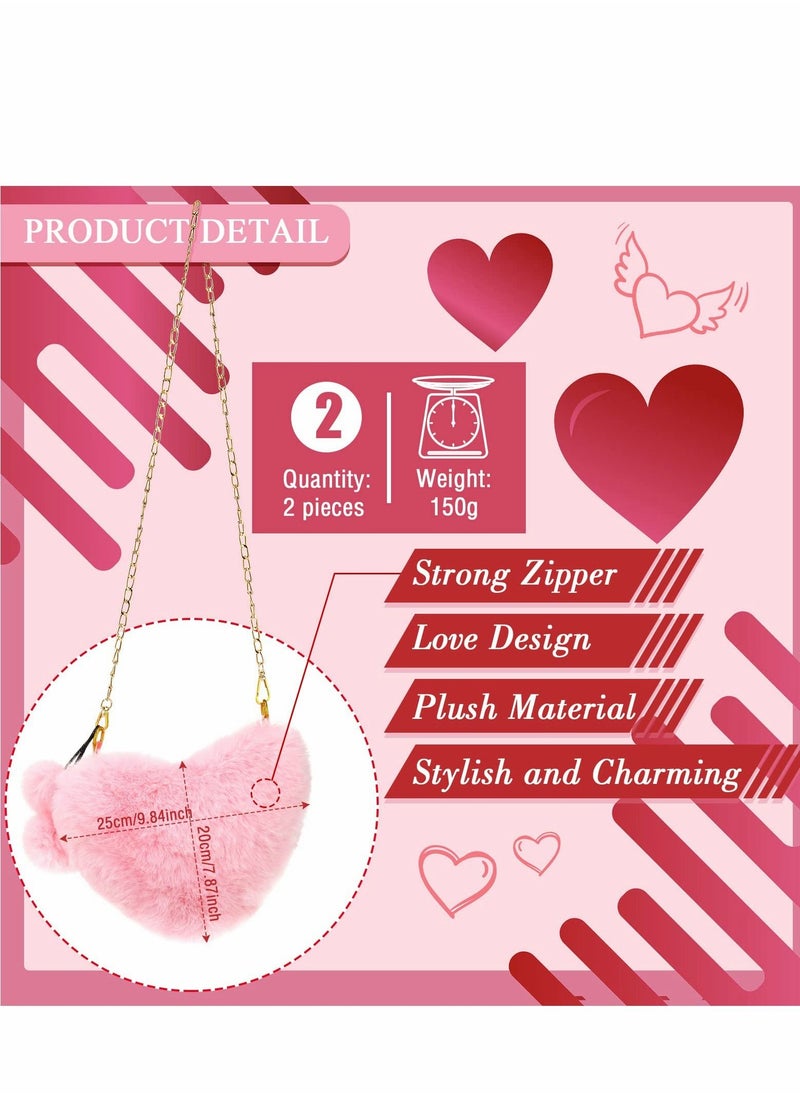 Excefore - Valentine's Day Furry Purse Soft Fluffy Faux Fur Heart Handbags for Women Girls Valentines Day Cute Present, 2 Pieces - Image 1
