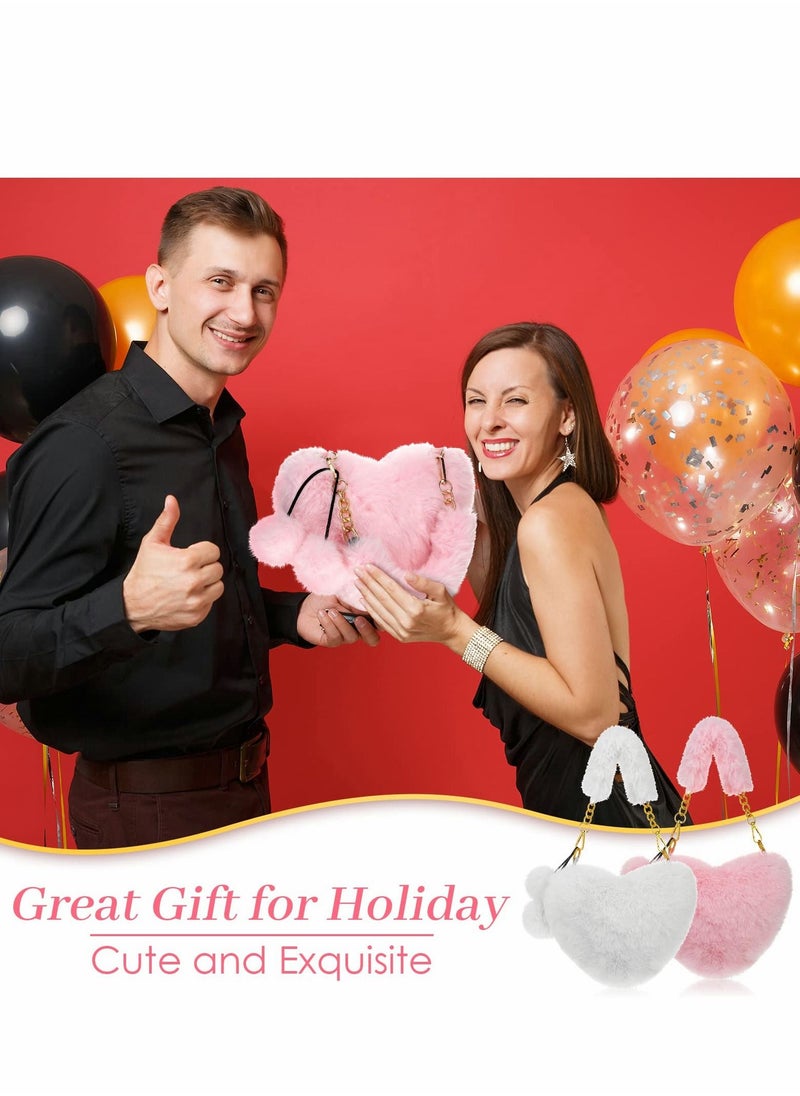 Excefore - Valentine's Day Furry Purse Soft Fluffy Faux Fur Heart Handbags for Women Girls Valentines Day Cute Present, 2 Pieces - Image 1