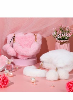 Excefore Valentine's Day Furry Purse Soft Fluffy Faux Fur Heart Handbags for Women Girls Valentines Day Cute Present, 2 Pieces  - Image 4