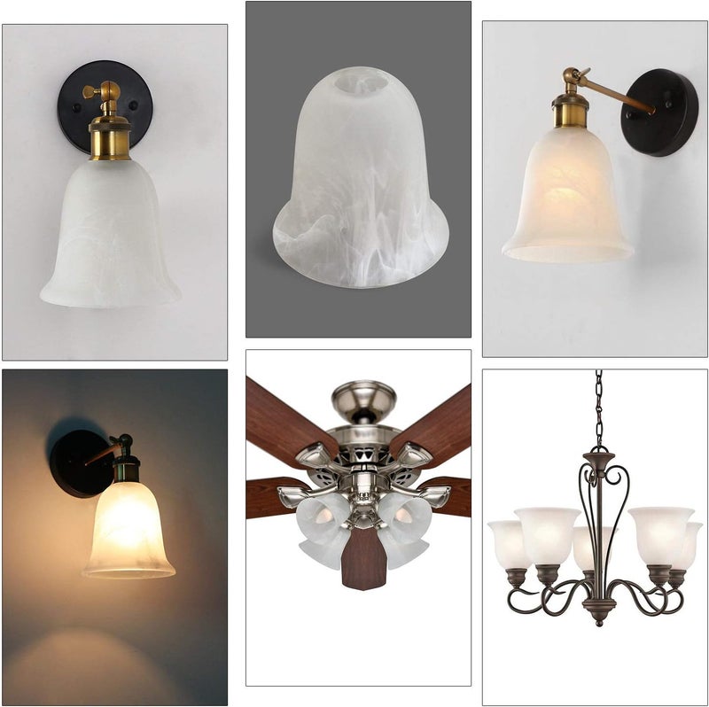 Giluta Bell Shaped Glass Shade, Alabaster Glass Shades Replacement for ceiling fan light wall light and pendant, Lipless with 1-5/8-inch Fitter Opening, 2 Pack - Image 4