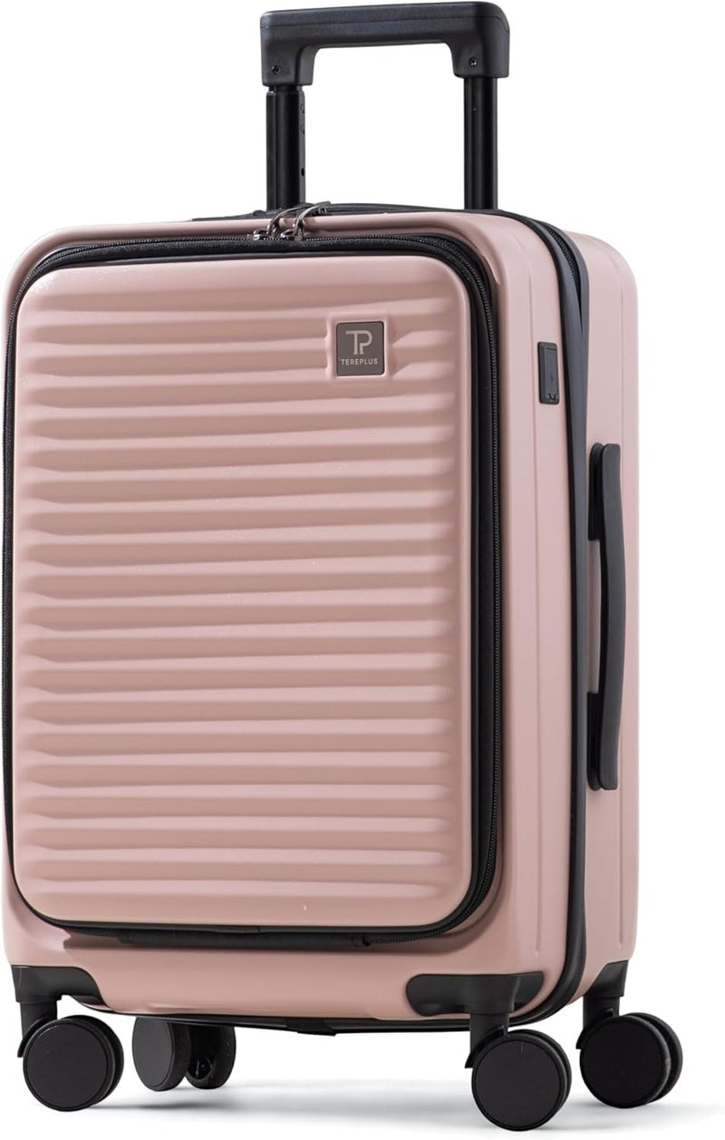 TEREPLUS 20-inch Carry On Luggage Suitcase with Front Open Laptop Compartment and USB Port - Pink - Image 1