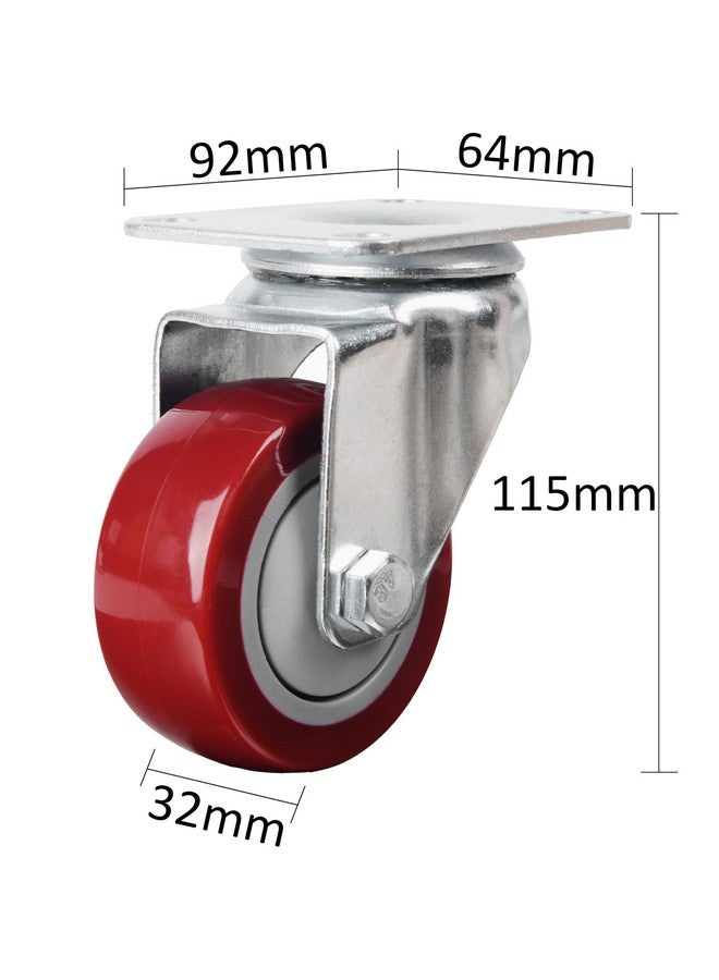 Finnhomy Finnhomy 3 Inch Swivel Casters Wheels Set of 4 Heavy Duty Plate Casters Premium Polyurethane Wheels PU Load Bearing 2,200 Lbs Anti-wear Smooth Casters Red (Free Screws)  - Image 2