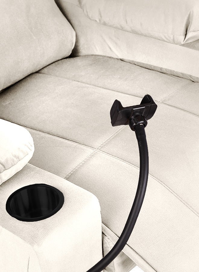 إن - هاوس كرسي استرخاء سينمائي منجد بالمخمل مع حامل أكواب بلاستيك وحامل هاتف - 100x84x101 سم -  بيج سكري - Image 5